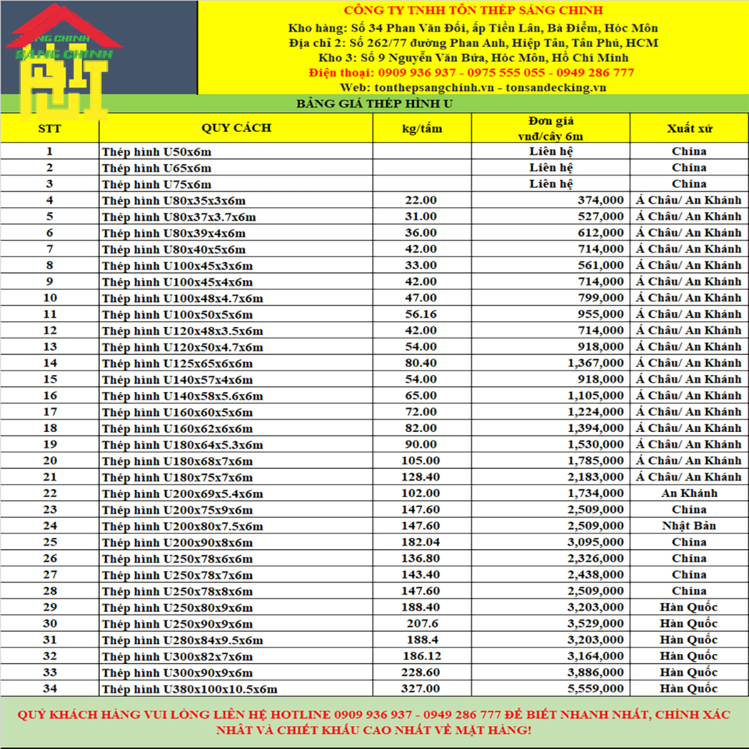 Thép hình U380x100x10.5x6m